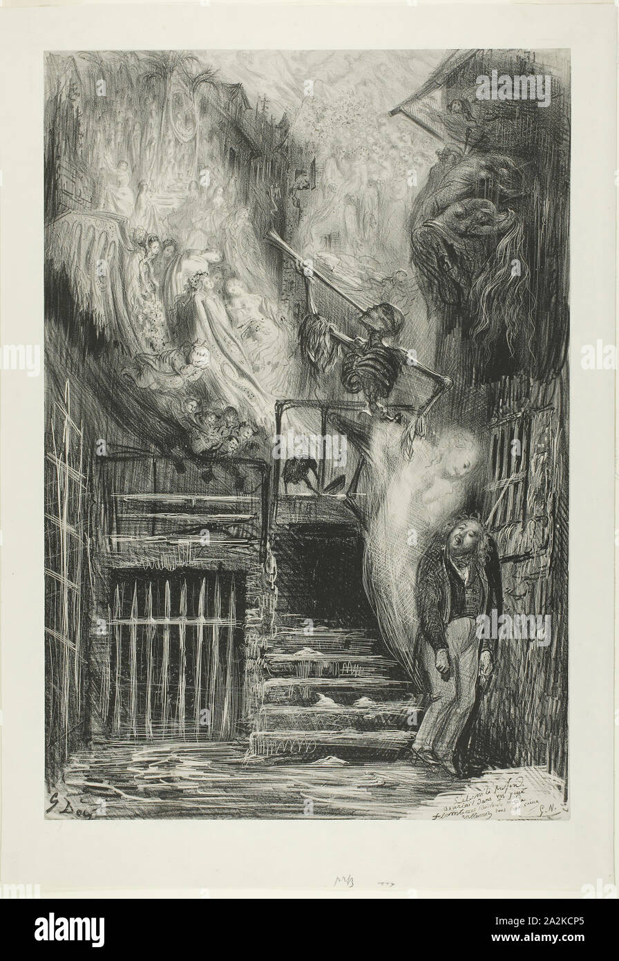 La Rue de la Vieille Lanterne: The Suicide of Gérard de Nerval, 1855, Gustave Doré, French, 1832-1883, France, Lithograph in black on light gray China paper laid down on white wove paper, 502 × 343 mm (image/chine), 576 × 400 mm (sheet Stock Photo