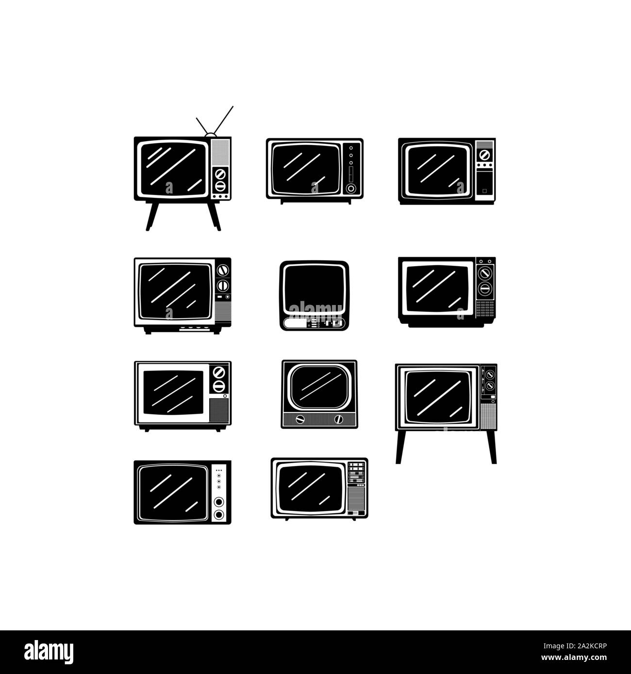 Black retro television icon vector set design image. Old style tv retor design vector image Stock Vector