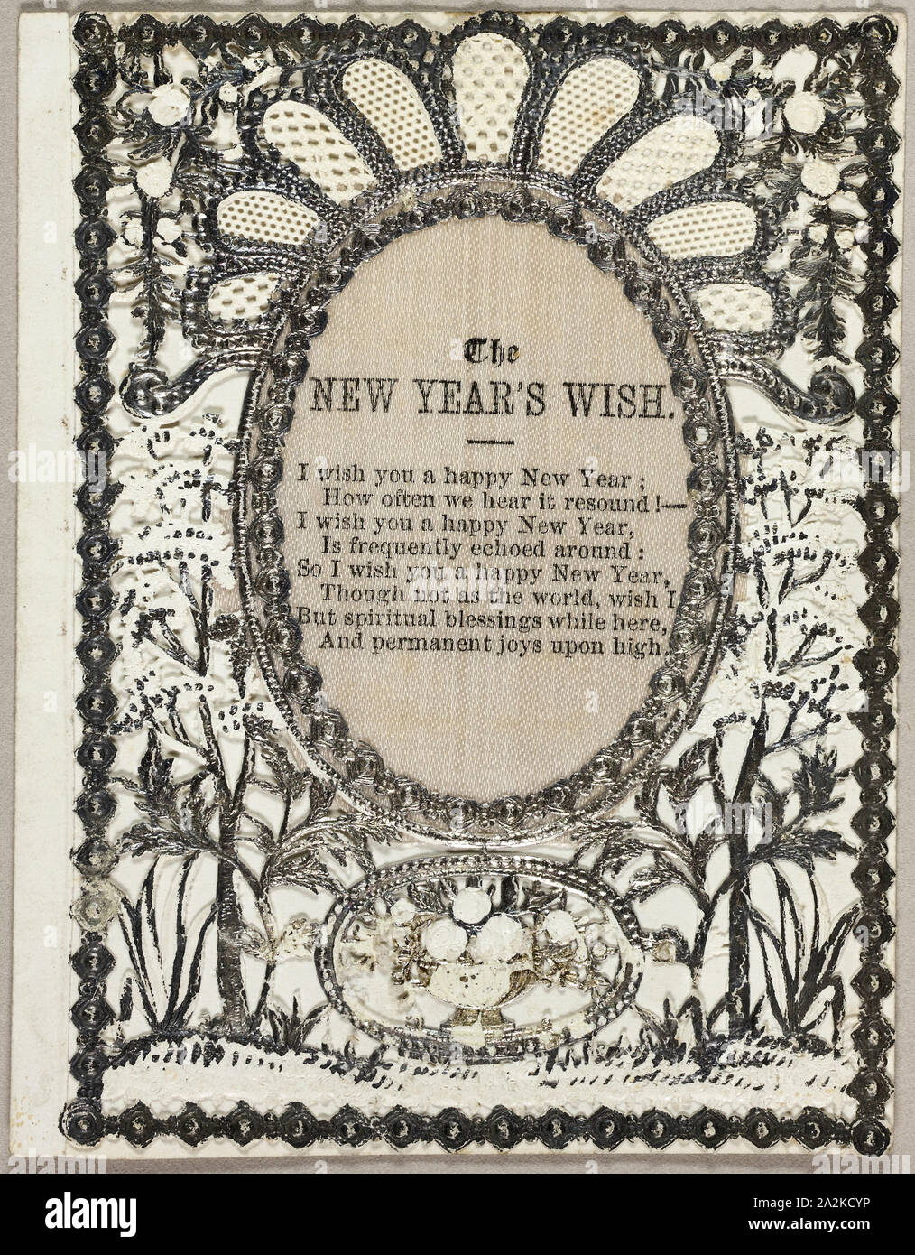 Collaged element on cut and embossed designed ivory wove paper hires