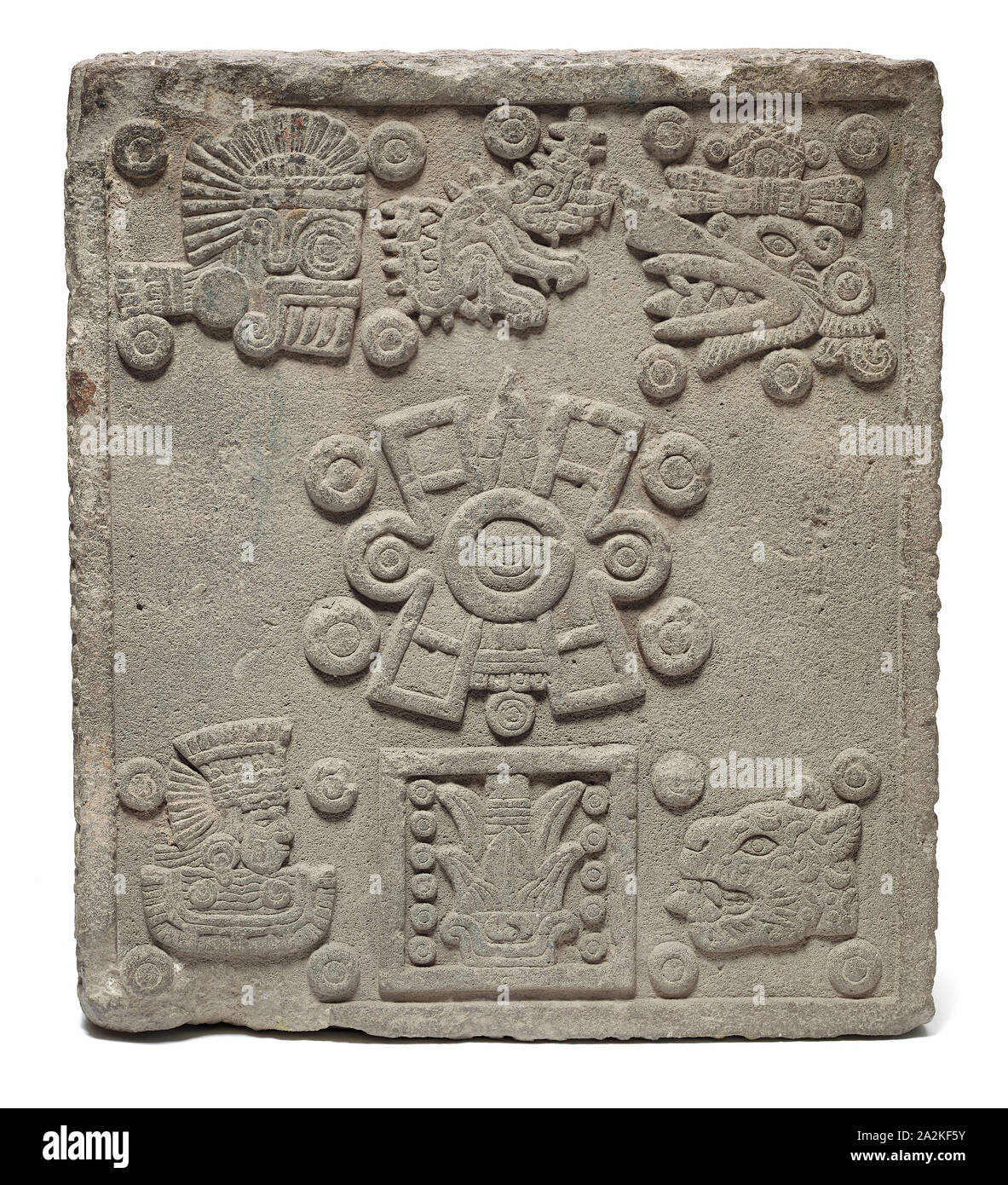 Coronation Stone of Motecuhzoma II (Stone of the Five Suns), 1503, Aztec (Mexica), Tenochtitlan, Mexico, Basalt, 55.9 × 66 × 22.9 cm (22 × 26 × 9 in Stock Photo
