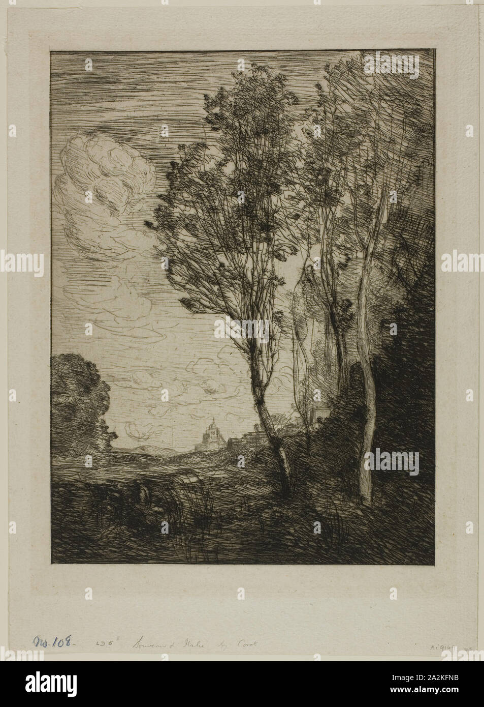 Souvenir of Italy, 1862, Jean-Baptiste-Camille Corot, French, 1796-1875, France, Etching on cream laid paper, 293 × 220 mm (image), 370 × 270 mm (sheet Stock Photo