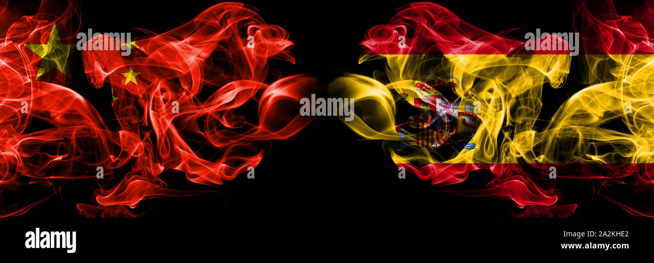China Vs Spain Spanish Smoke Flags Placed Side By Side Thick Colored Silky Smoke Flags Of Chinese And Spain Spanish Stock Photo Alamy