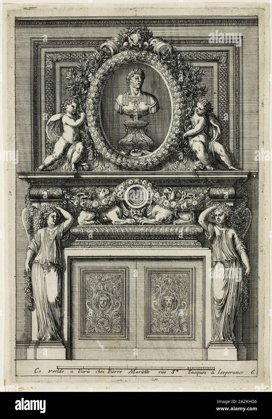 Chimneys in the Italian Manner, c. 1665, Jean Le Pautre, French, 1618-1682, France, Etching on ivory laid paper, 215 × 149 mm (plate), 224 × 155 mm (sheet Stock Photo