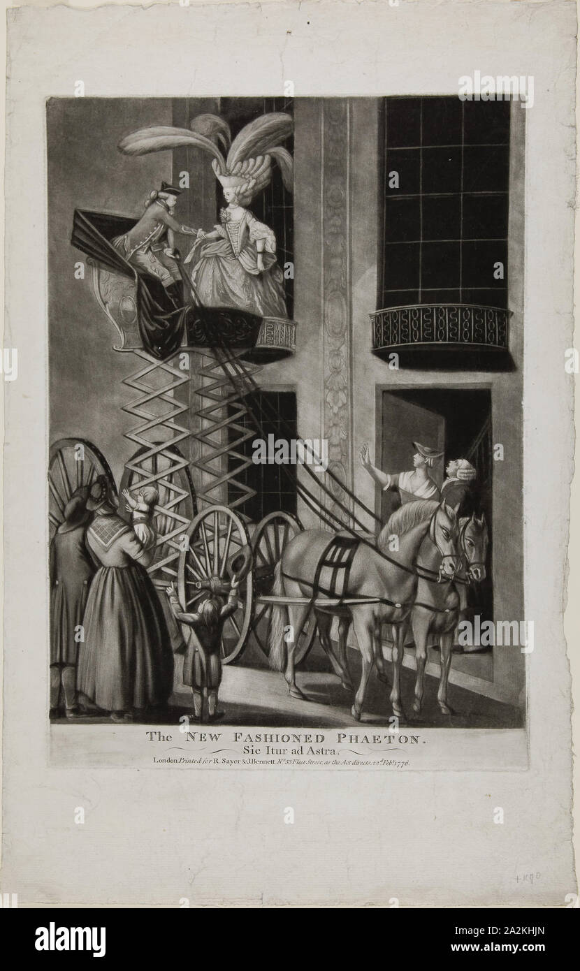 The New Fashion Phaeton, February 22, 1776, Attributed to Philip Dawe, English, 1750-1785, England, Mezzotint with touches of engraving in black on off-white laid paper, 352 × 252 mm (plate), 470 × 299 mm (sheet Stock Photo