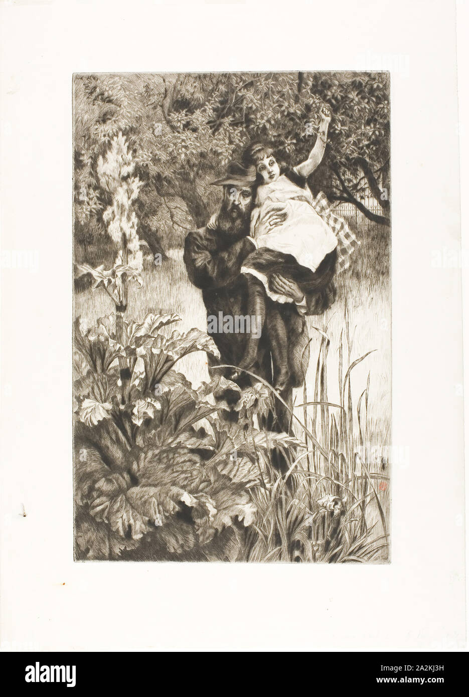 The Widower, 1877, James Tissot, French, 1836-1902, France, Etching and drypoint on ivory laid paper, 352 × 228 mm (image/plate), 466 × 333 mm (sheet Stock Photo