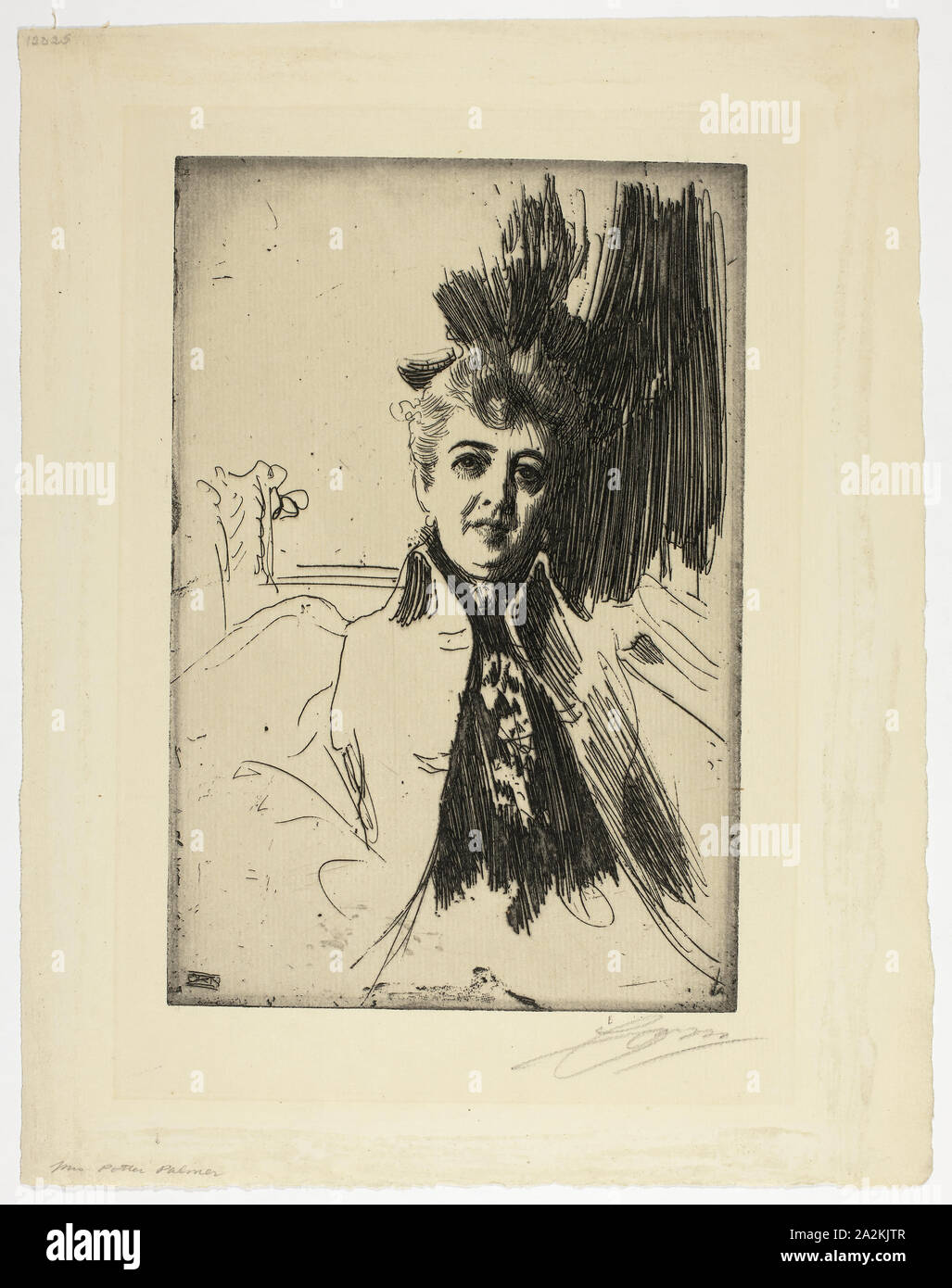 Mrs. Potter Palmer, 1896, Anders Zorn, Swedish, 1860-1920, Sweden, Etching in black on ivory laid paper, 239 x 160 mm (image/plate), 328 x 256 mm (sheet Stock Photo