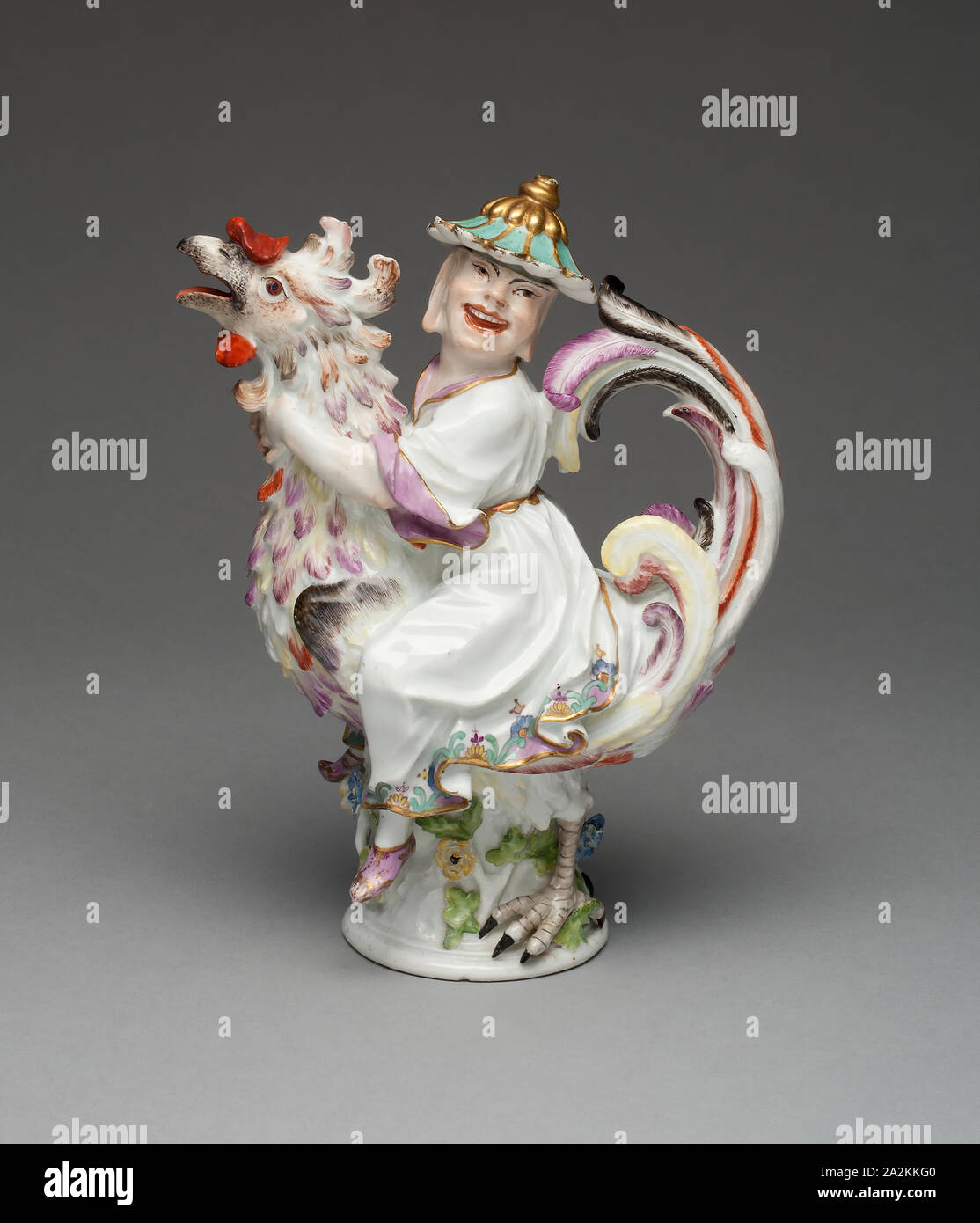 Oil or Vinegar Cruet, c. 1737, Meissen Porcelain Manufactory, German, founded 1710, Modeled by: Johann Joachim Kändler (German, 1706-1775, active at Meissen, 1731-1775), Meissen, Hard-paste porcelain, polychrome enamels, and gilding, 21.3 × 14.6 × 7.3 cm (8 3/8 × 5 3/4 × 2 7/8 in Stock Photo