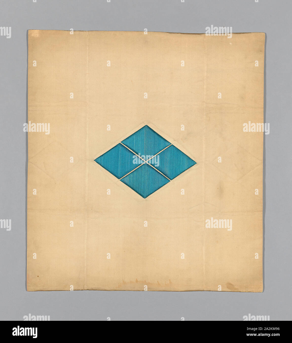 Fukusa (Gift Cover), early Meiji period (1868–1912), 1868/83, Japan, Mon side: silk, warp-faced, weft-ribbed plain weave (shioze), appliquéd with paper covered wood forms, embroidered with silk, laid threads couched along form edges, lined with silk, plain weave (heiken), sewn with front and lining matched in size (Tachikiri awase), 73 x 66 cm (28 3/4 x 26 in Stock Photo