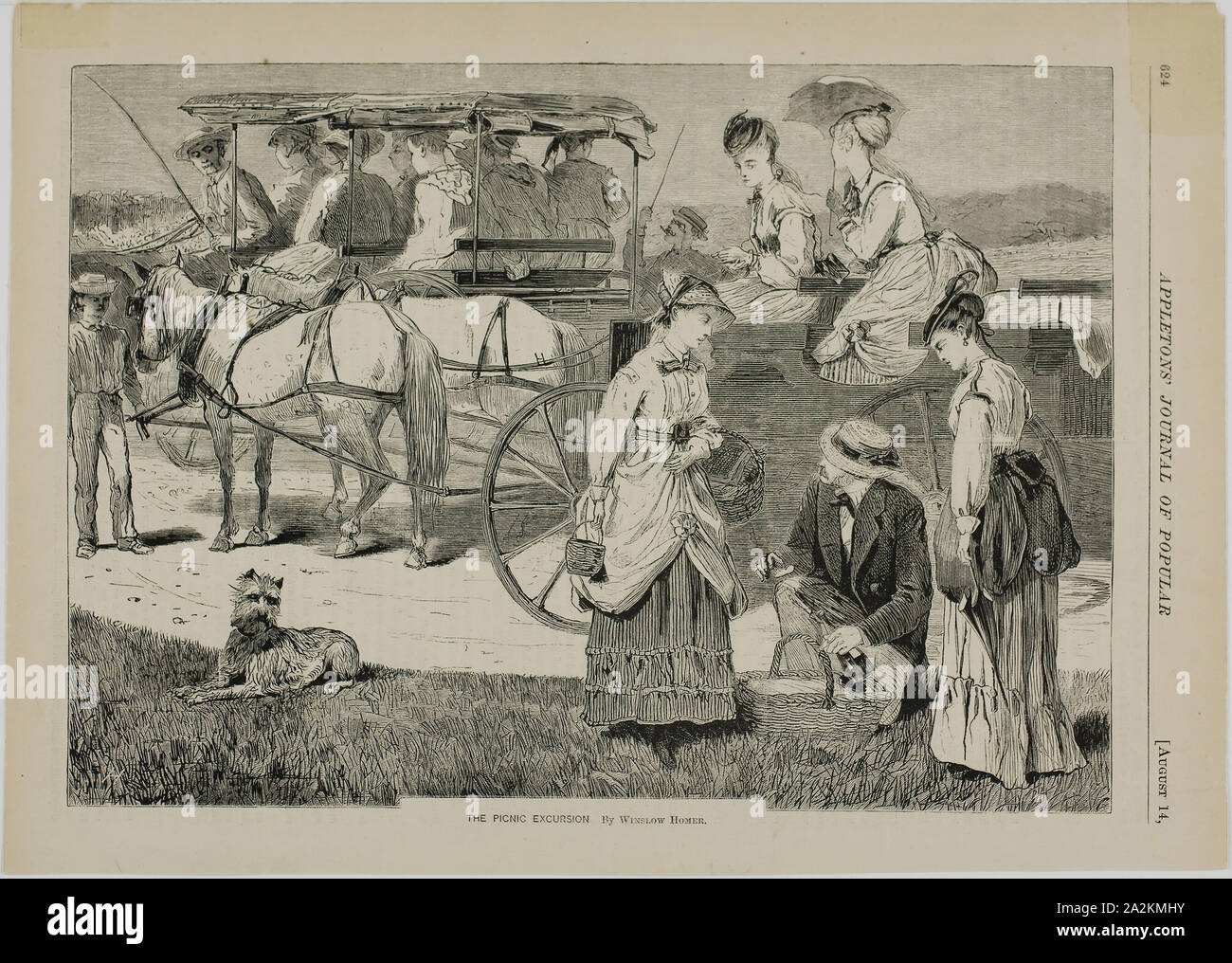The Picnic Excursion, published August 14, 1869, Winslow Homer (American, 1836-1910), published by Appletons’ Journal (American, 1869-1881), United States, Wood engraving on paper, 166 x 232 mm (image), 194 x 272 mm (sheet Stock Photo