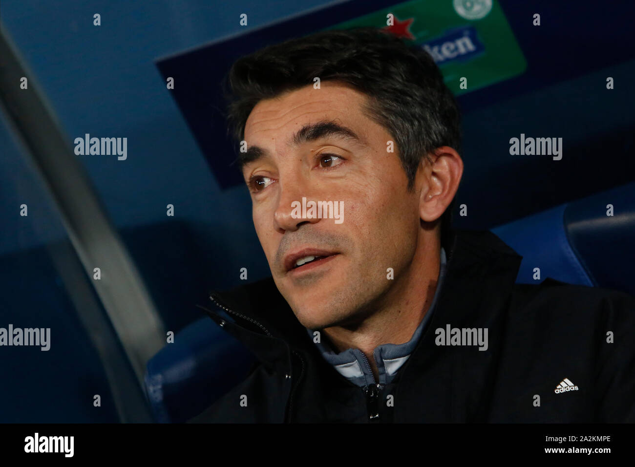 SAINT PETERSBURG, RUSSIA - OCTOBER 02: SL Benfica head coach Bruno Lage looks on during the UEFA Champions League group G match between Zenit St. Petersburg and SL Benfica at Gazprom Arena on October 2, 2019 in Saint Petersburg, Russia. (Photo by (MB Media)) Stock Photo