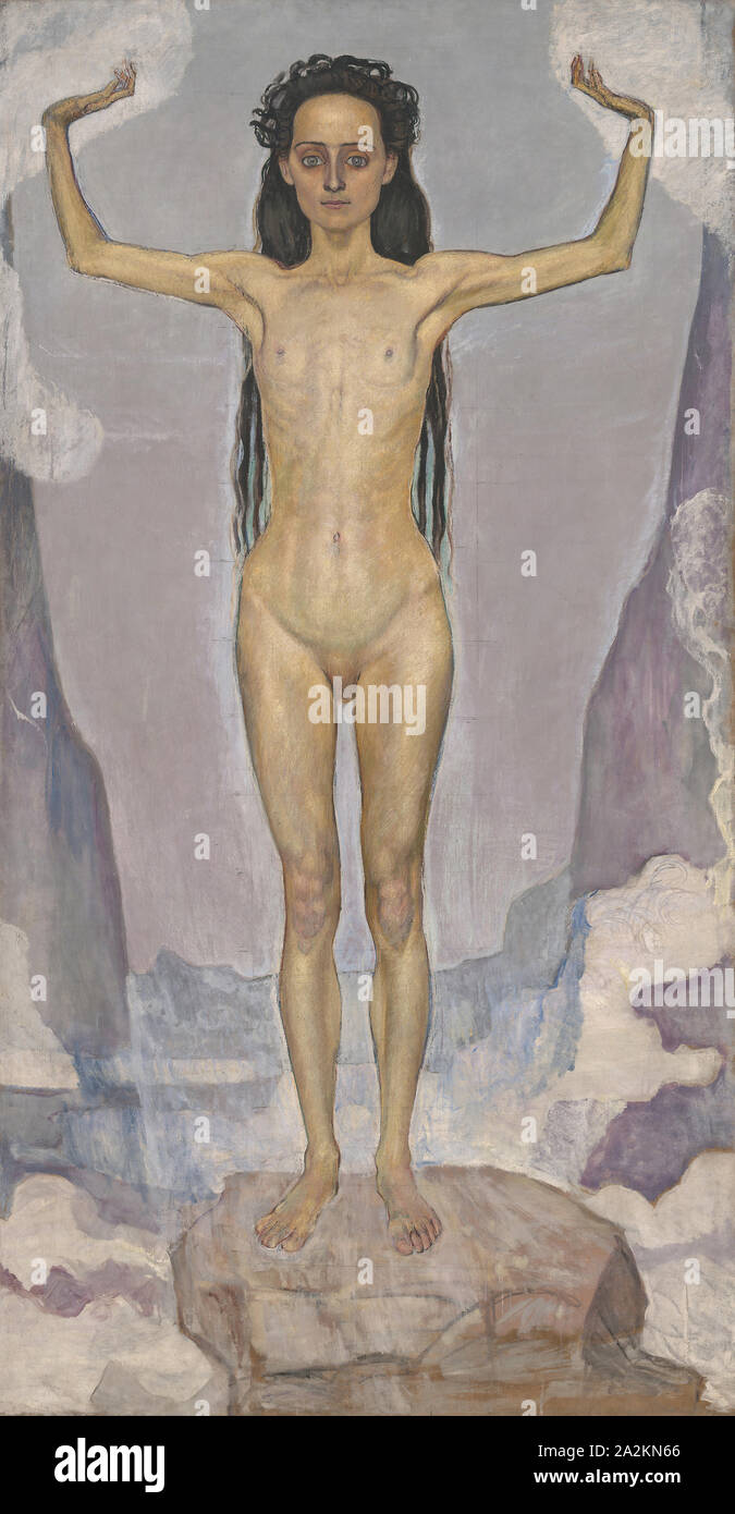 Day (Truth), 1896/98, Ferdinand Hodler, Swiss, 1853–1918, Switzerland, Oil on canvas, 79 × 41 1/2 in. (200.5 × 105 cm Stock Photo