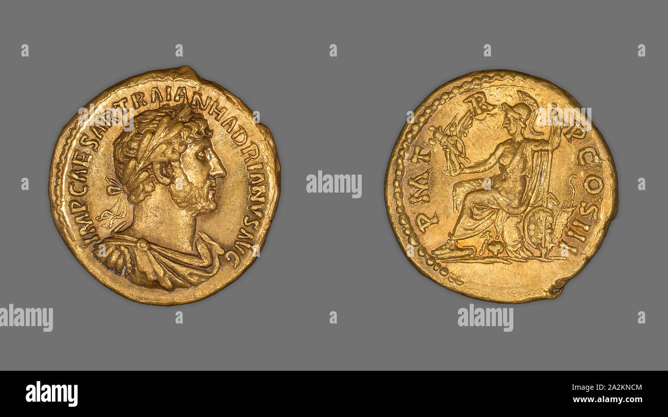 Aureus (Coin) Portraying Emperor Hadrian, 120/23, issued by Hadrian, Roman,  minted in Rome, Roman Empire, Gold, Diam. 1.9 cm, 7.34 g Stock Photo - Alamy