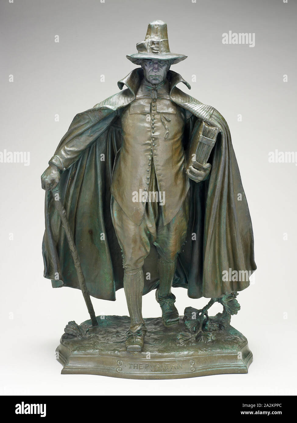 The Puritan, Modeled 1883–86, cast after 1899, Augustus Saint-Gaudens, American, born Ireland, 1848–1907, United States, Bronze, 77.5 × 50.8 × 33 cm (30 1/2 × 20 × 13 in Stock Photo