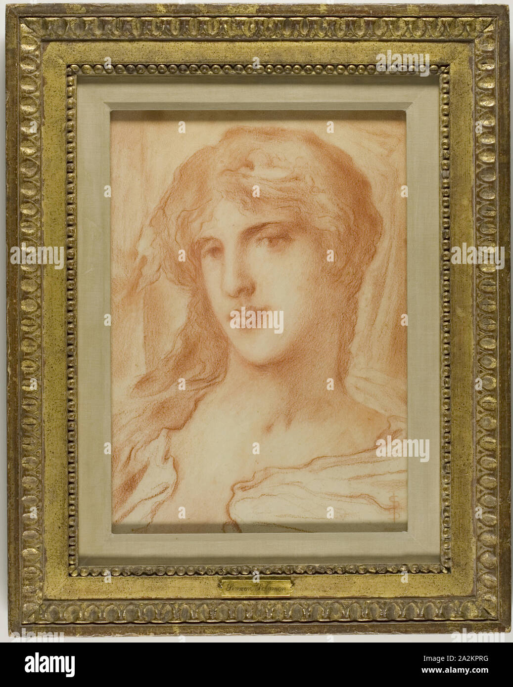 Head, c. 1880, Simeon Solomon, English, 1840-1905, England, Red chalk on buff wove paper, 350 × 240 mm Stock Photo