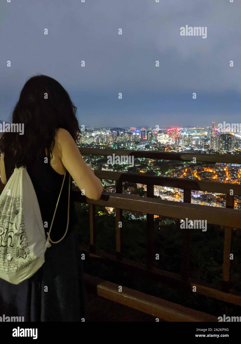 September 19 2019 Seoul South Korea Young Woman Enjoying The View Of The Seou S Night Scape Stock Photo Alamy