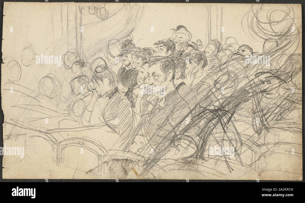 Audience at a Parisian Theatre I, c. 1885, Giovanni Boldini, Italian, 1842-1931, Italy, Graphite on cream wove paper, 89 x 151 mm Stock Photo