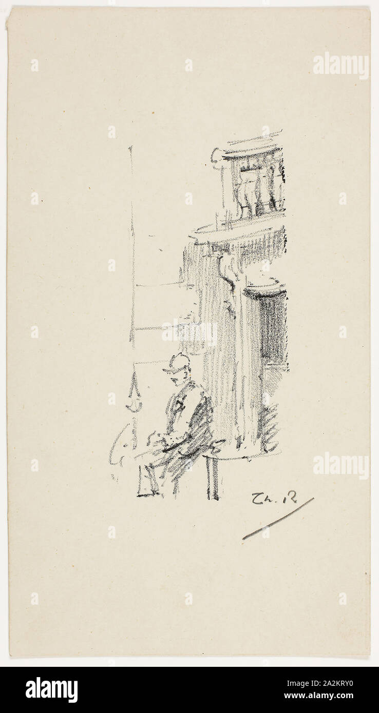 Figure and Doorway, 1890–94, Theodore Roussel, French, worked in England, 1847-1926, England, Transfer lithograph in black on cream wove paper, 93 × 46 mm (image), 165 × 92 mm (sheet Stock Photo