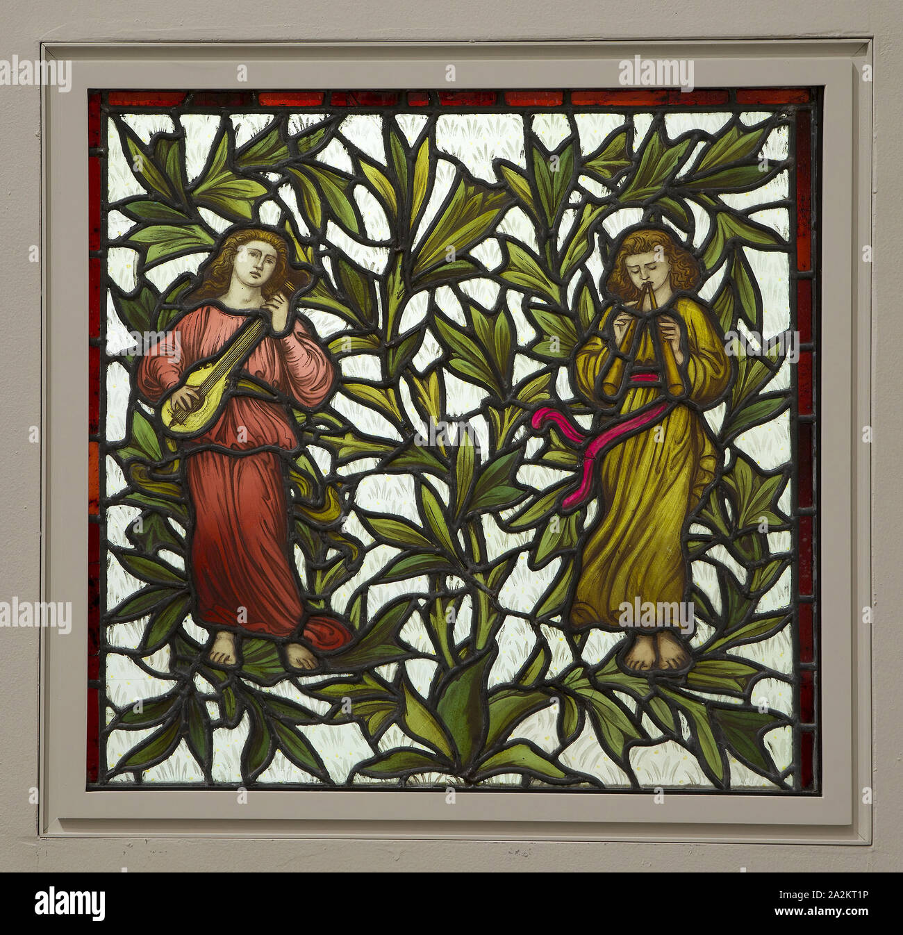 Two Minstrels Stained Glass, 1885/95, Attributed to James Egan (English, 1849-1920), Stained and painted glass, 60.3 × 59 cm (23 3/4 × 23 1/4 in Stock Photo