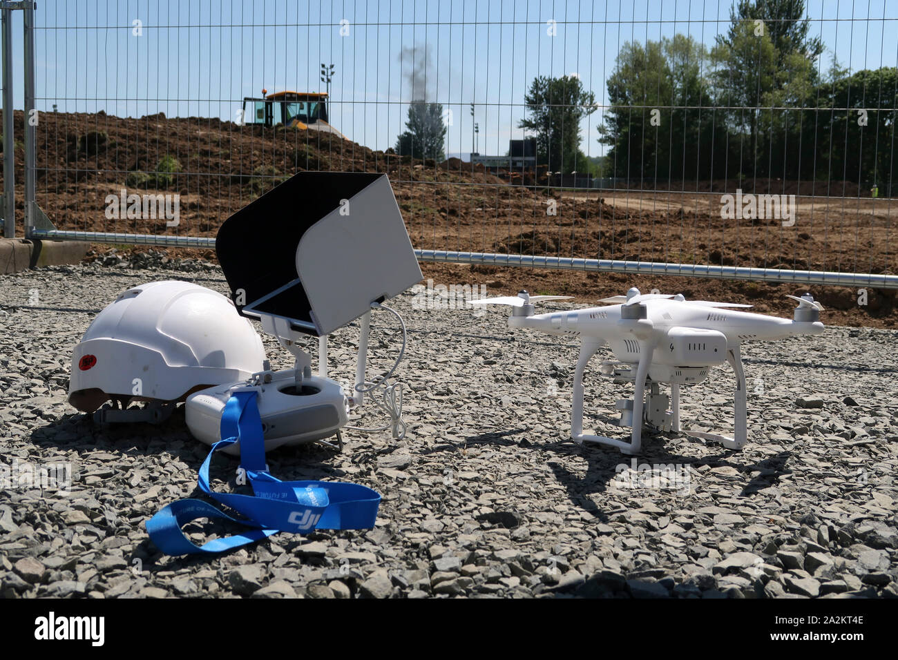 DJI Phantom drone on building site Stock Photo