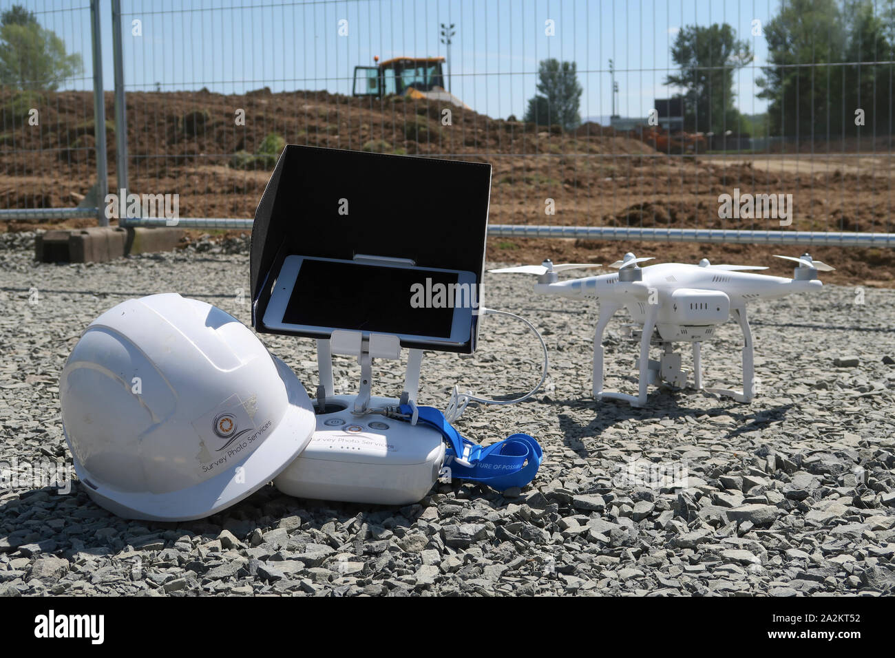 DJI Phantom drone on building site Stock Photo