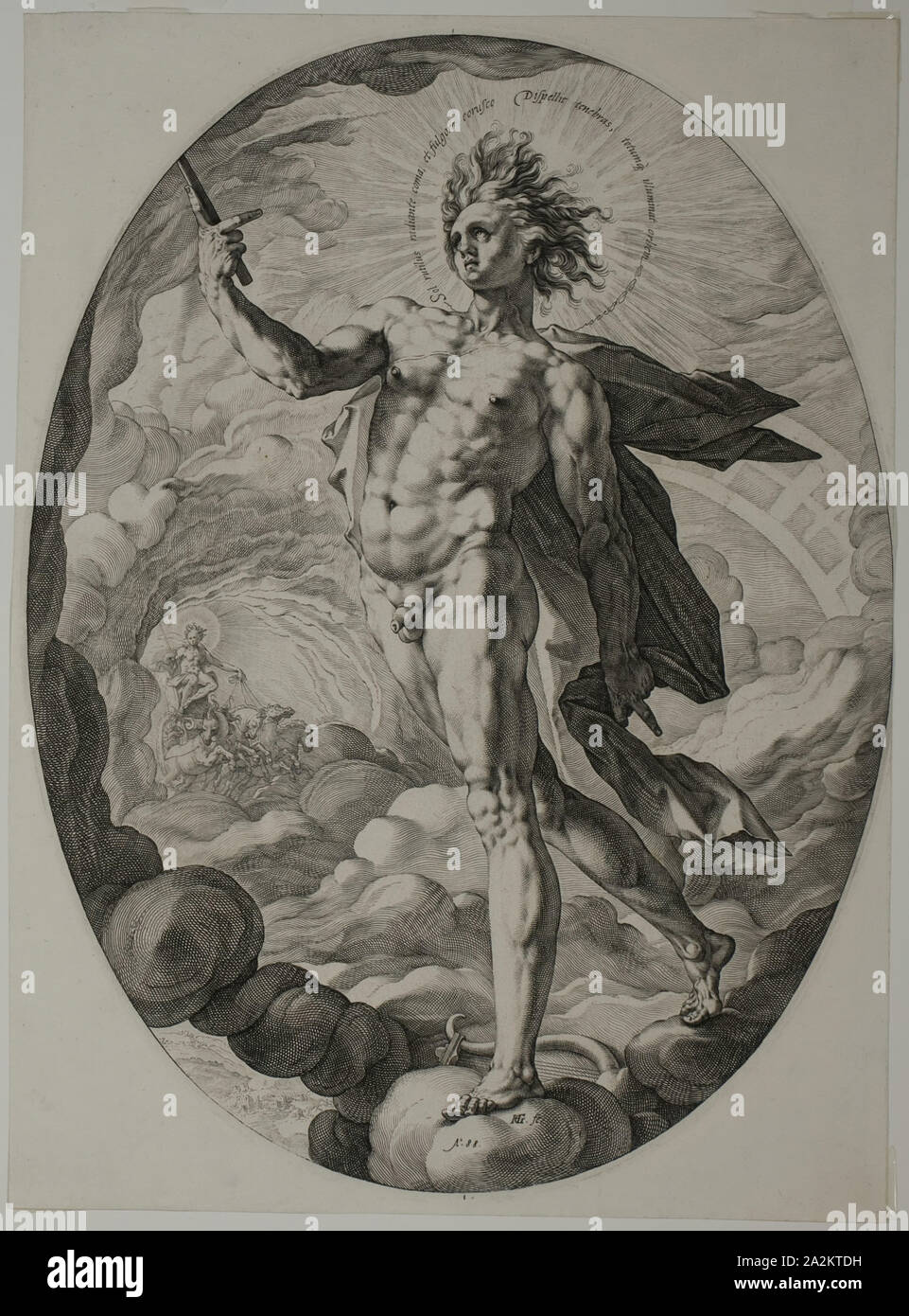 Apollo, 1588, Hendrick Goltzius, Dutch, 1558-1617, Netherlands, Engraving in black ink on off-white laid paper, 350 x 263 mm (image/plate), 360 x 264 mm (sheet Stock Photo