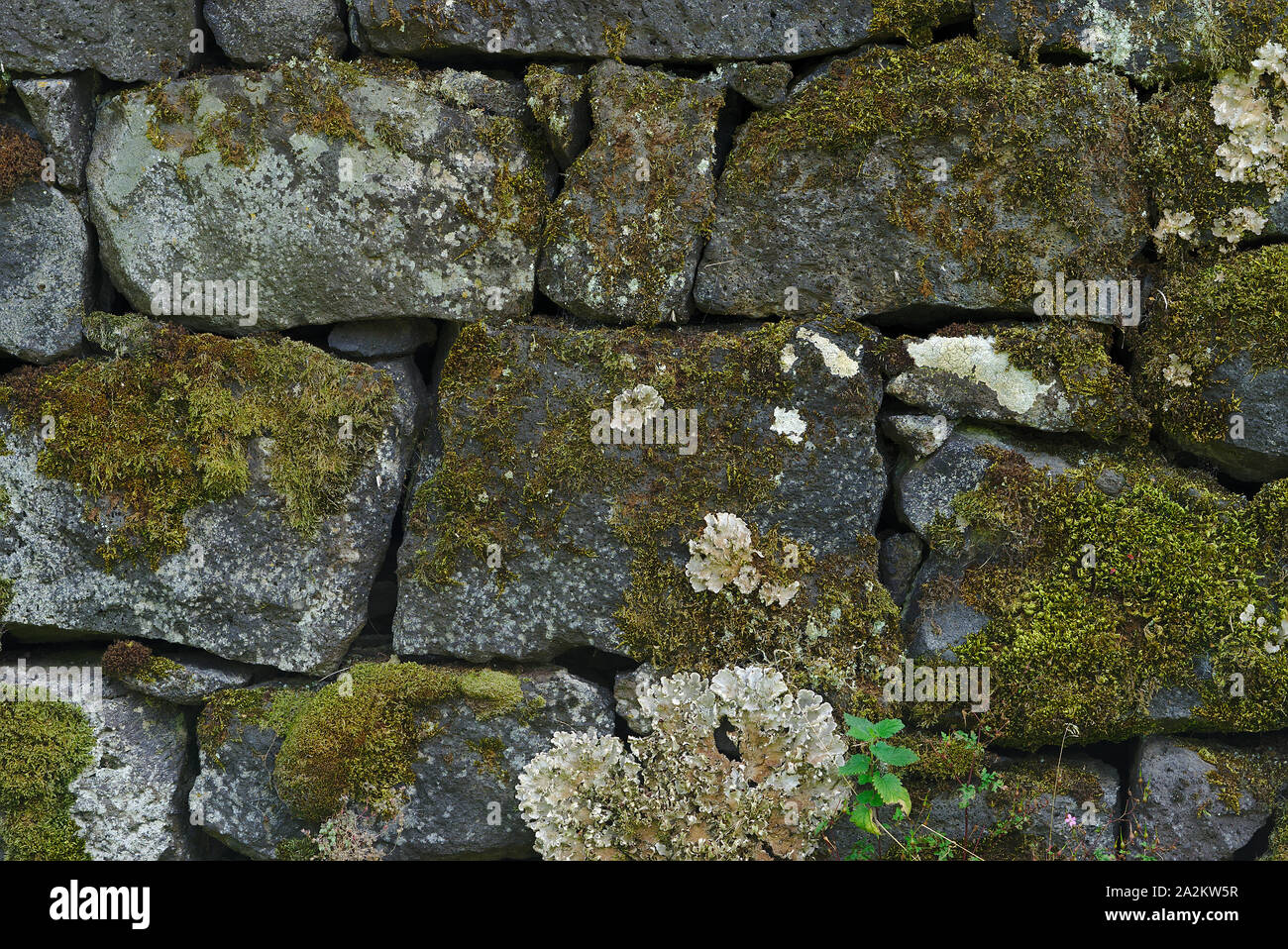 old stone wall texture made of volcanic stone Stock Photo