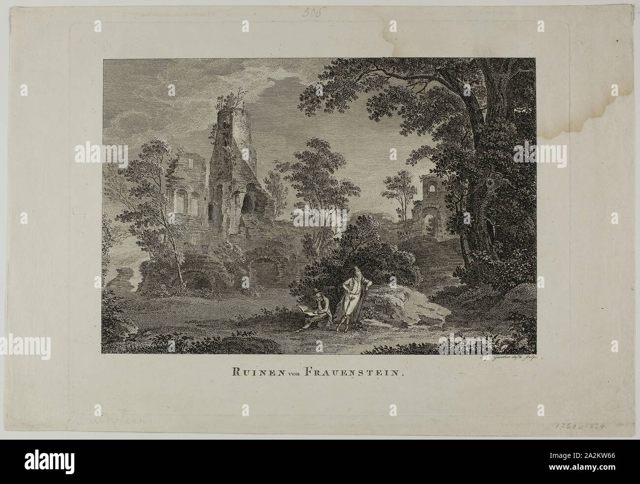 Ruins of Frauenstein, 1810, Christian August Günter, German, 1759-1824, Germany, Etching on paper, 219 x 278 mm Stock Photo
