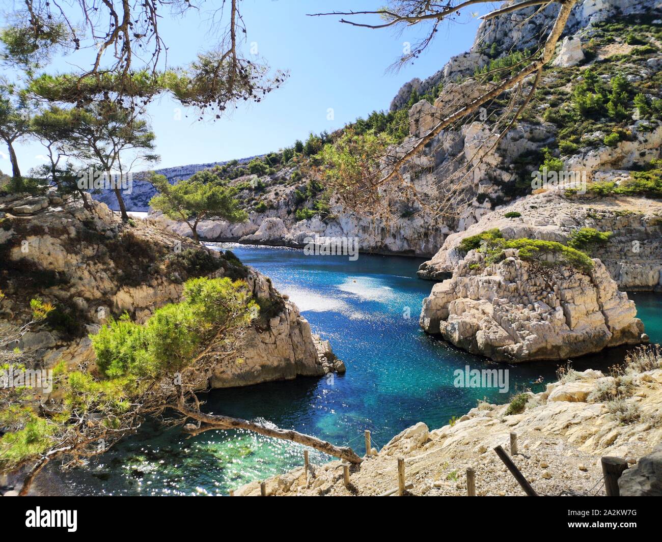 Stunning view over the Calanques National Park onto the Ocean at France Stock Photo