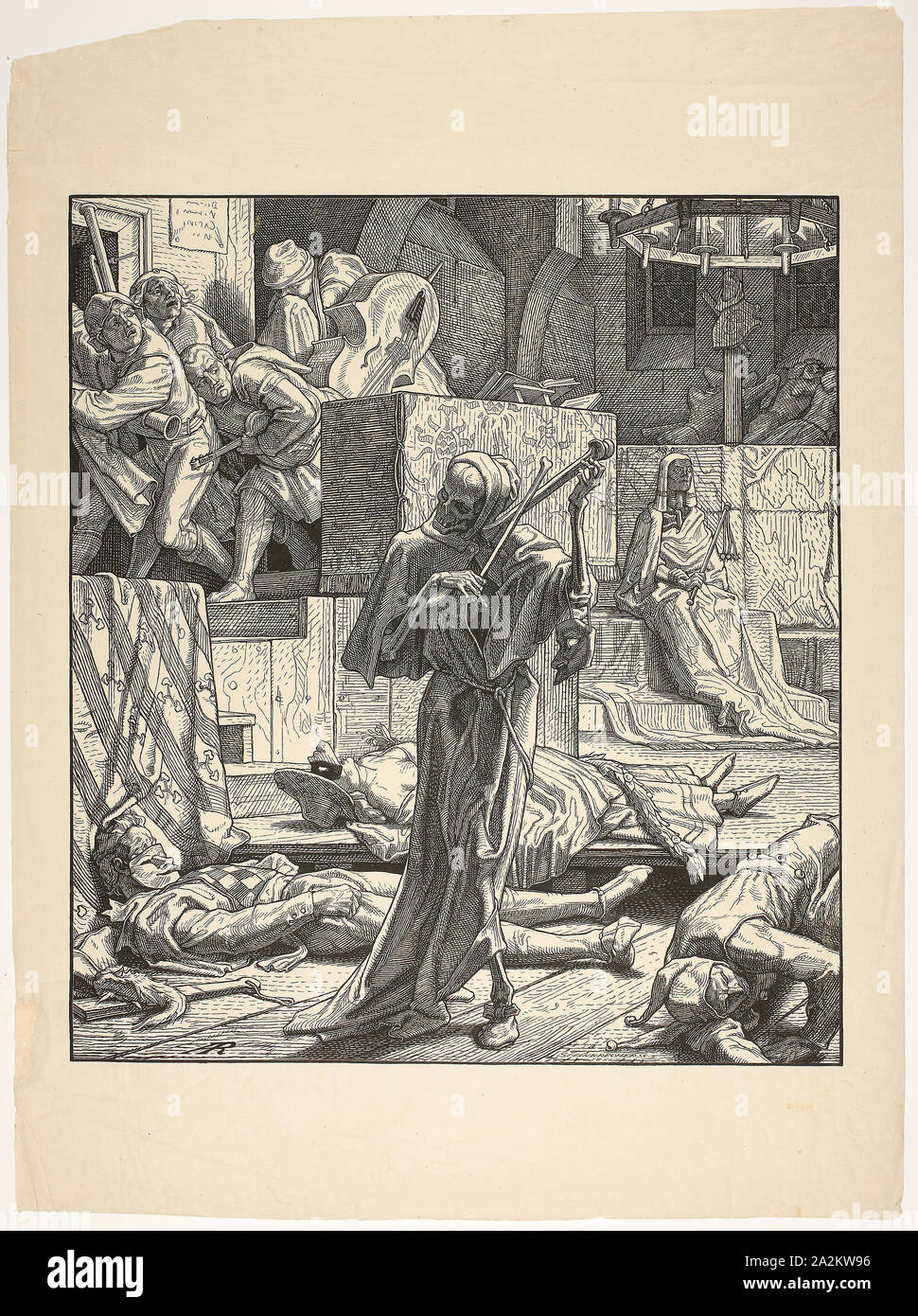 Death the Strangler, The First Outbreak of Cholera at a Masked Ball in Paris, 1831, 1851, Alfred Rethel, German, 1816-1859, Germany, Woodcut on cream wove paper, 308 x 274 mm (image), 428 x 315 mm (sheet), Dissertations from Tivoli and Albano (Dissertazioni di Tivoli e di Albano), 1809–16, Friedrich Wilhelm Gmelin, German, 1760-1820, Germany, Book with twelve engravings and etchings, with letterpress, on laid ivory paper, 400 × 563 × 10 mm Stock Photo