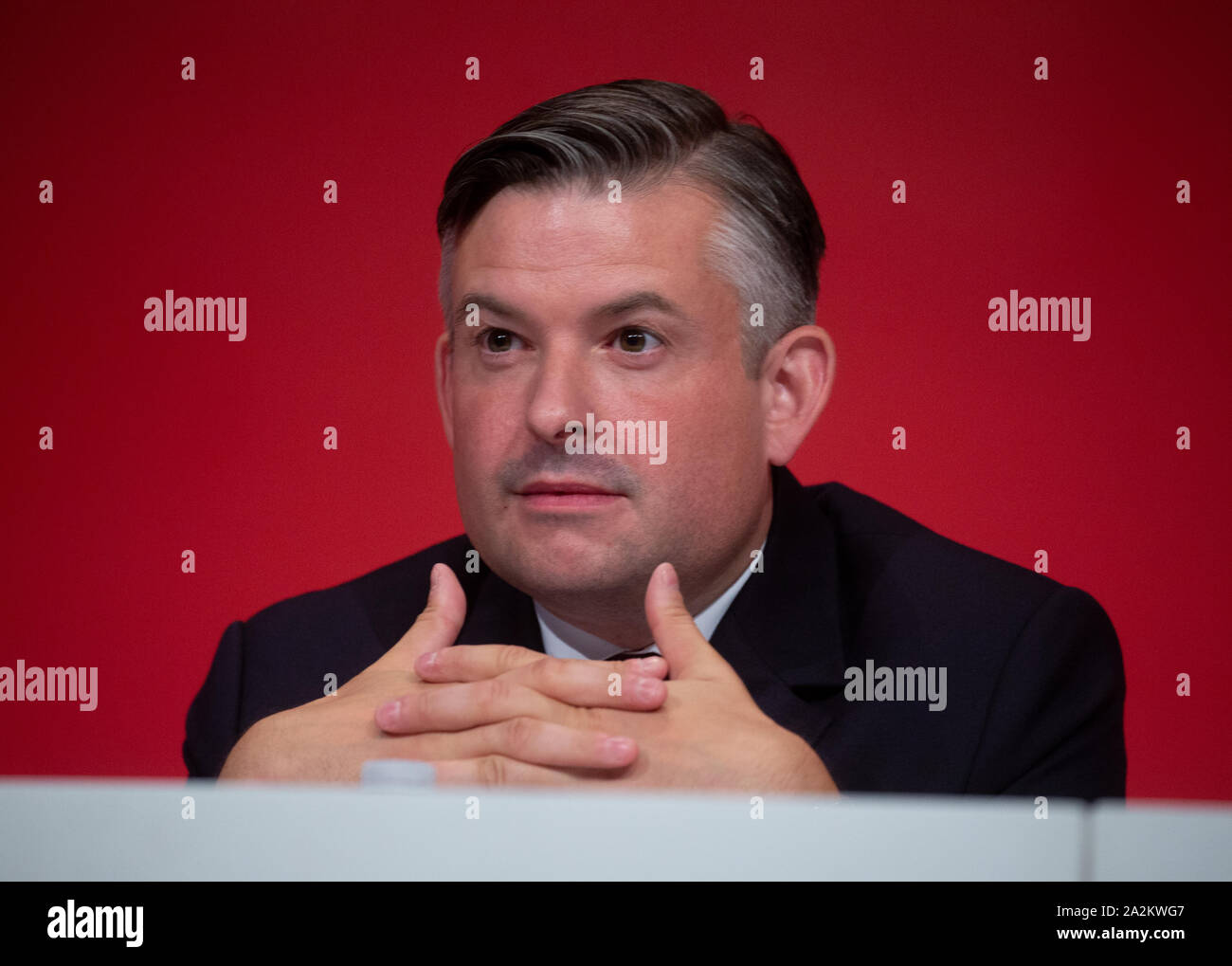 Shadow Health Secretary, Jon Ashworth, gives his keynote speech at the Labour party Conference in Brighton. Stock Photo