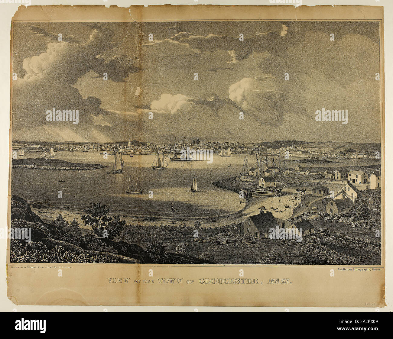 View of the Town of Gloucester, Massachusetts, c. 1836, Fitz Hugh Lane (American, 1804-1865), printed by Pendleton’s Lithography, United States, Lithograph on wove paper, 328 x 499 mm (image), 408 x 510 mm (sheet Stock Photo