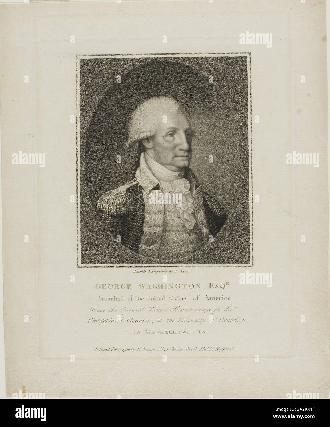 George Washington, c. 1792, Edward Savage, American, 1761–1817, United States, Engraving on ivory wove paper, 203 x 166 mm (plate), 253 x 208 mm (sheet Stock Photo