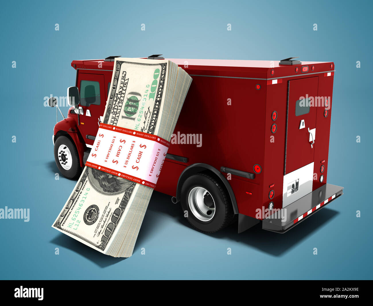 Modern transport concept stack of dollars in red cargo bank with an
