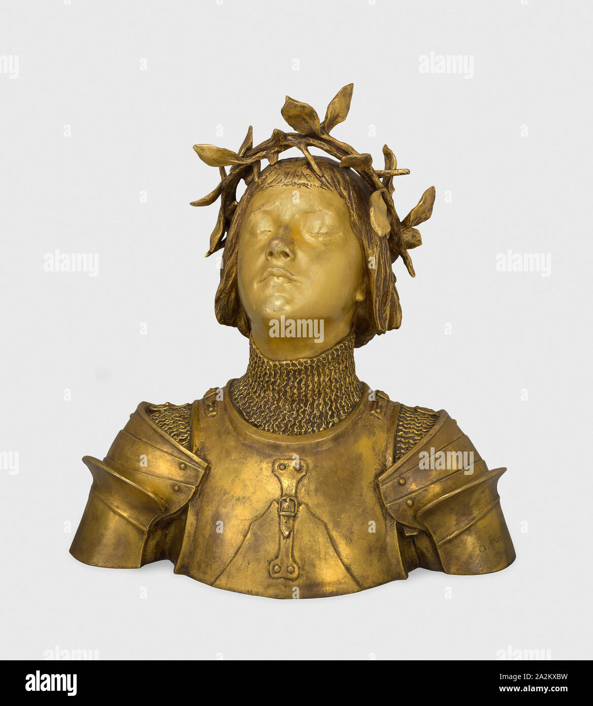 Jeanne d’Arc, 1875/1900, Antonin Mercié, French, 1845-1916, Foundry: Bardedienne, Paris, France, Gilt bronze, 55.9 × 53.3 × 27.9 cm (22 × 21 × 11 in Stock Photo