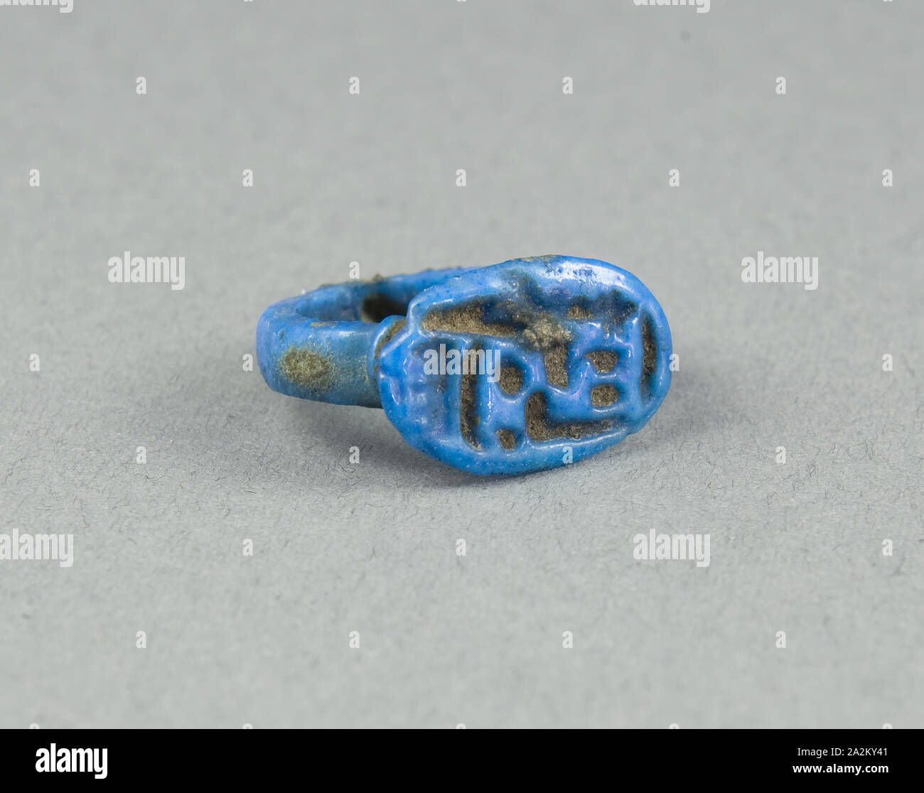 Ring: Amun-Ra, King of the Gods, the Lord, New Kingdom, Dynasties 18–20 (about 1550–1069 BC), Egyptian, Egypt, Faience, W. 1.1 cm (7/16 in.), diam. 1.9 cm (3/4 in Stock Photo