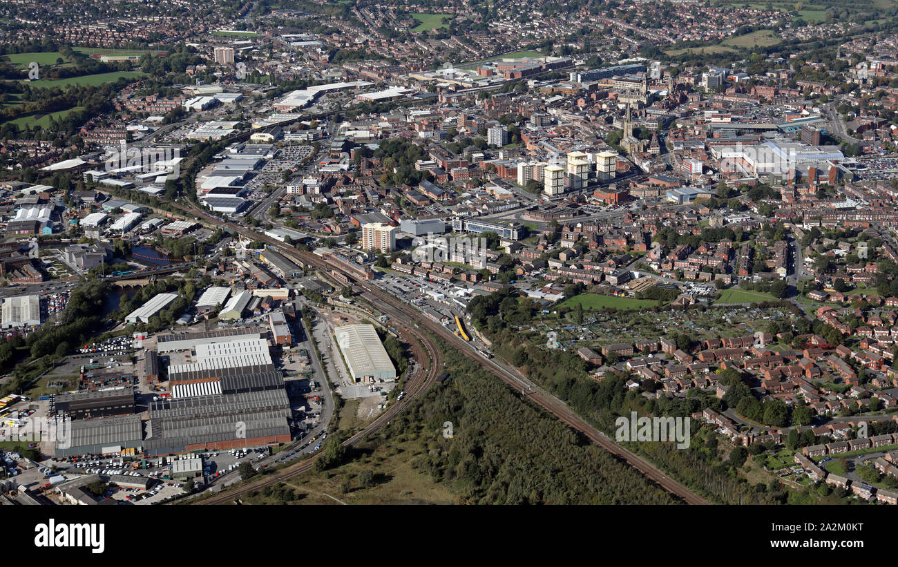 aerial view of Wakefield city centre, West Yorkshire, UK Stock Photo