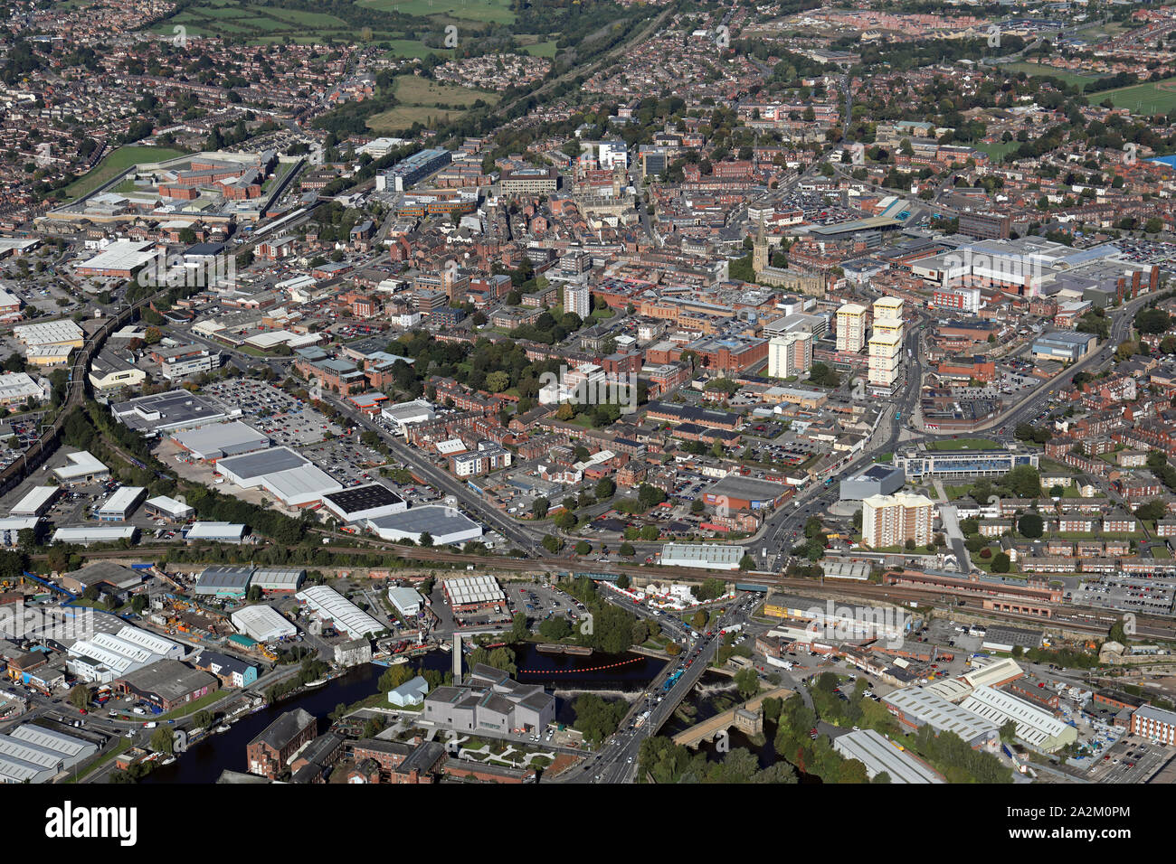 aerial view of Wakefield city centre, West Yorkshire, UK Stock Photo