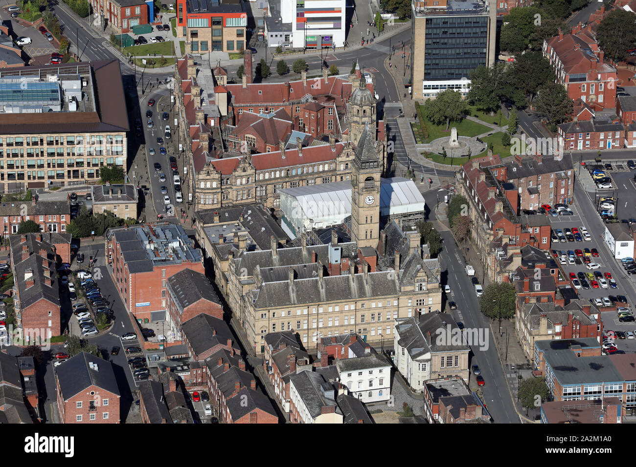 aerial view of Wakefield Town Hall, Wakefield, UK Stock Photo