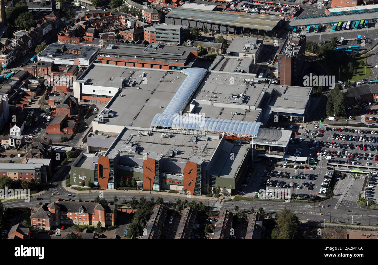 aerial view of the Trinity Walk Shopping Centre, Wakefield, West Yorkshire Stock Photo