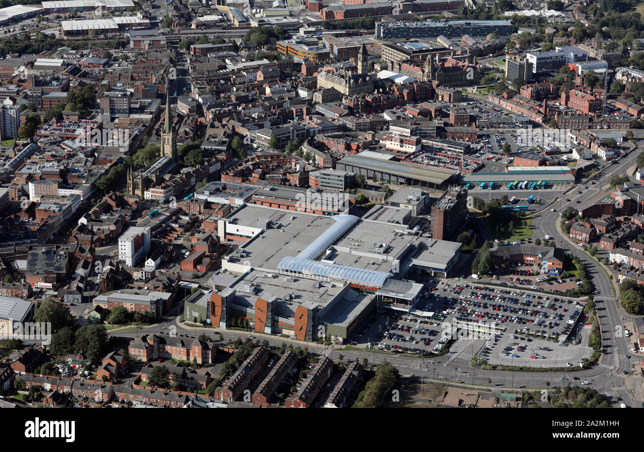 aerial view of the Trinity Walk Shopping Centre, Wakefield, West Yorkshire Stock Photo