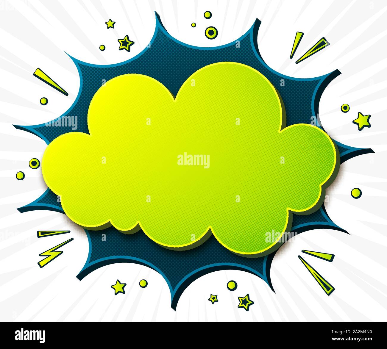 Comics background. Cartoon poster in pop art style with green- blue speech bubbles with halftone and sound effects. Funny colorful banner Stock Vector