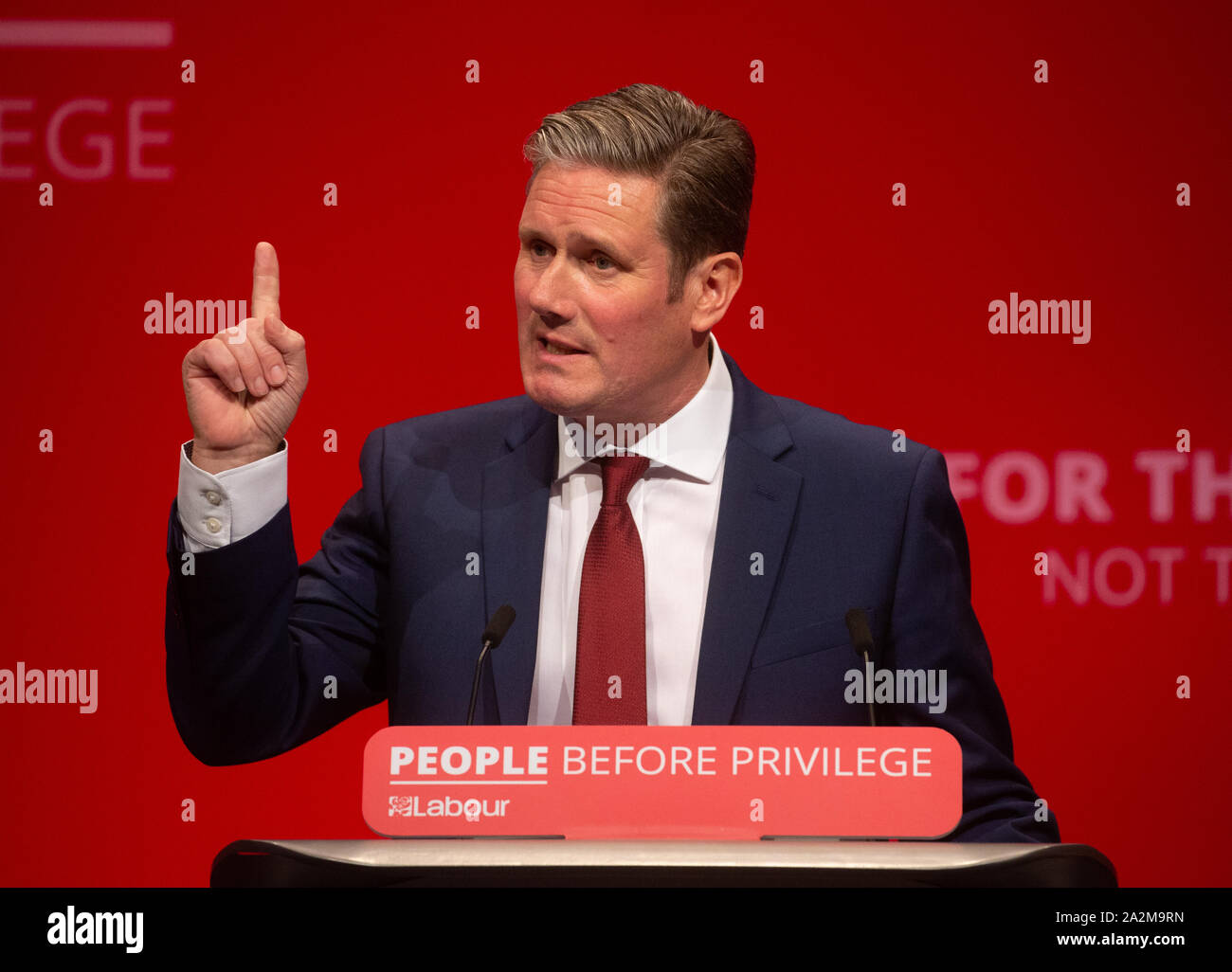 Sir Keir Starmer, Shadow Secretary of State for Exiting the European Union, gives his keynote speech at the Labour Party Conference in Brighton. Stock Photo