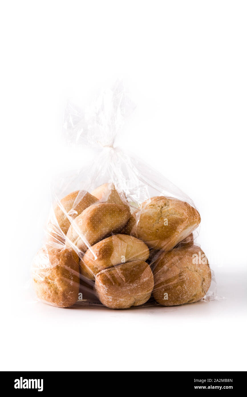 Bread packaged in plastic bag isolated on white background Stock Photo