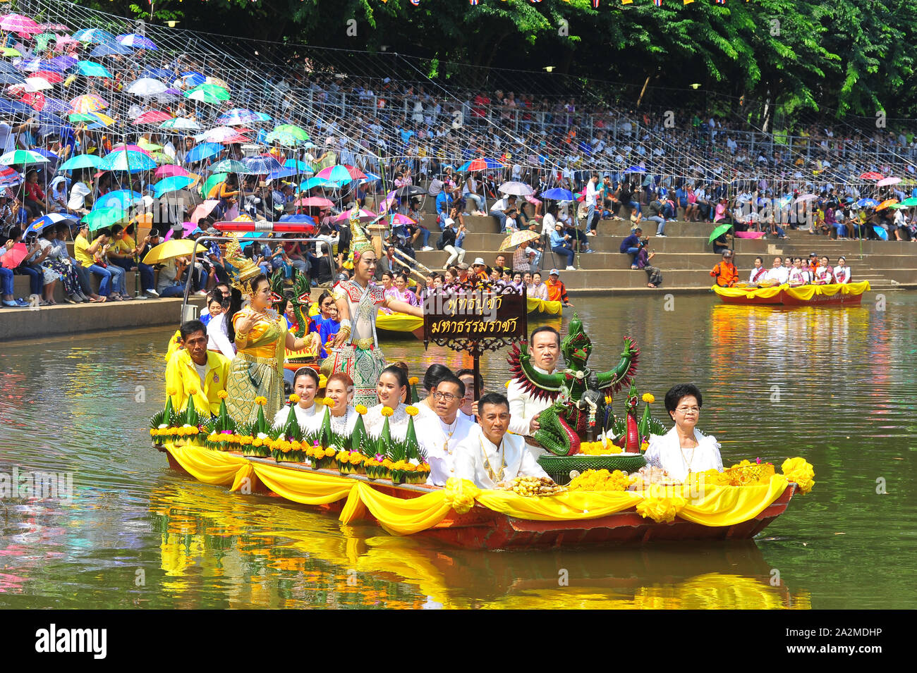 PHETCHABUN, THAILAND – 28  SEPTEMBER 2019 : Um Phra Dam Nam Ceremony Festival, The Boat parade to the Pasak river, Wat Traipoom to Wat Bote Chanamarn Stock Photo