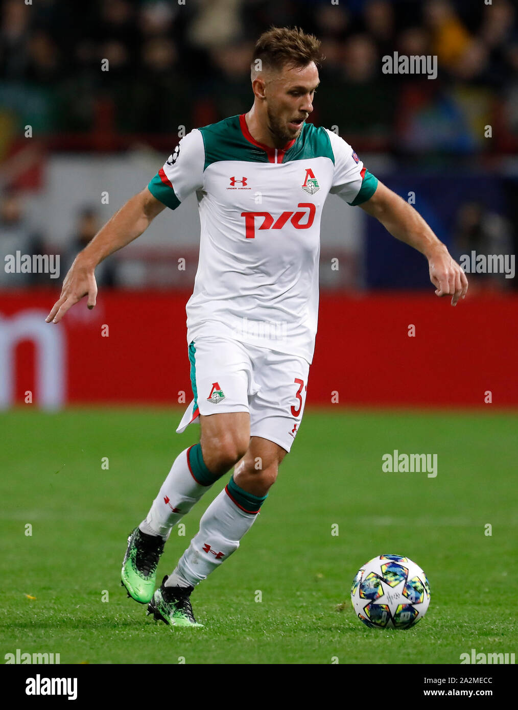MOSCOW, RUSSIA - OCTOBER 01: Maciej Rybus of Lokomotiv Moskva during the UEFA Champions League group D match between Lokomotiv Moskva and Atletico Madrid at RZD Arena on October 1, 2019 in Moscow, Russia. (Photo by MB Media) Stock Photo