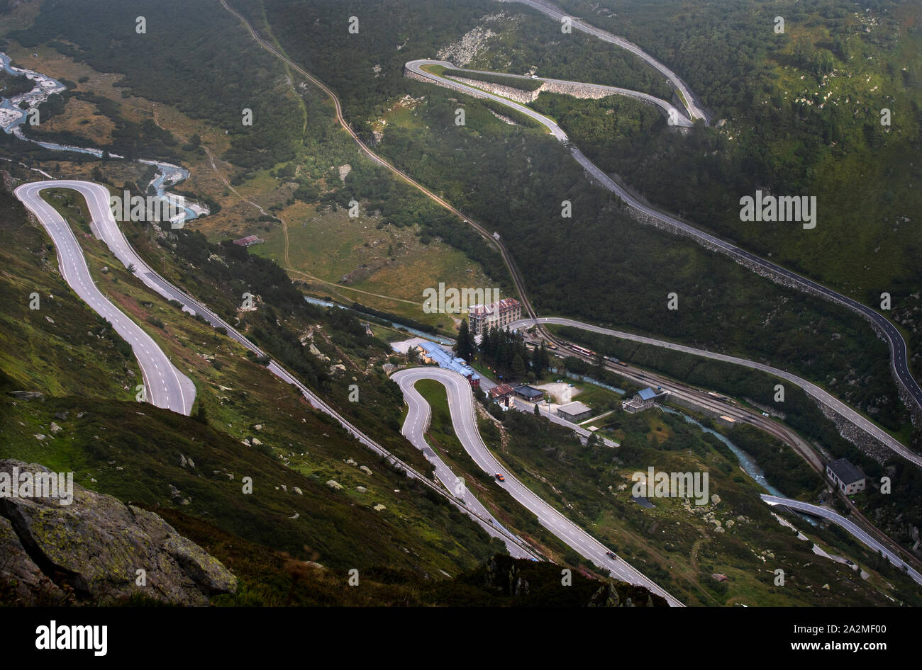 Furka Pass (French: le col de la Furka), with an elevation of 2,429 metres  (7,969 ft), is a high mountain pass in the Swiss Alps connecting Gletsch, V  Stock Photo - Alamy