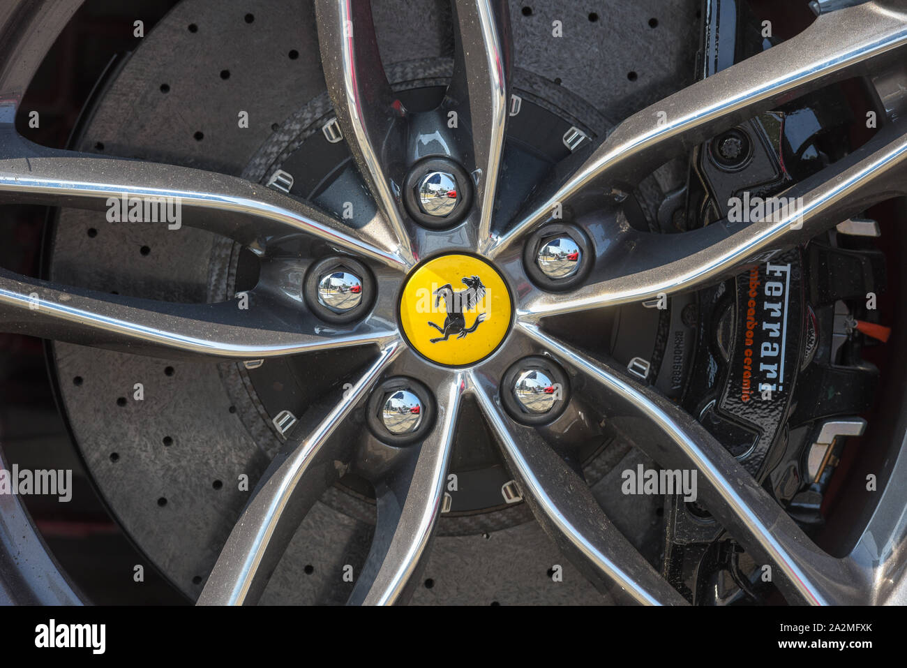 Lugano, Switzerland - 23 March 2010: Ferrari logo on the wheel of a car Stock Photo