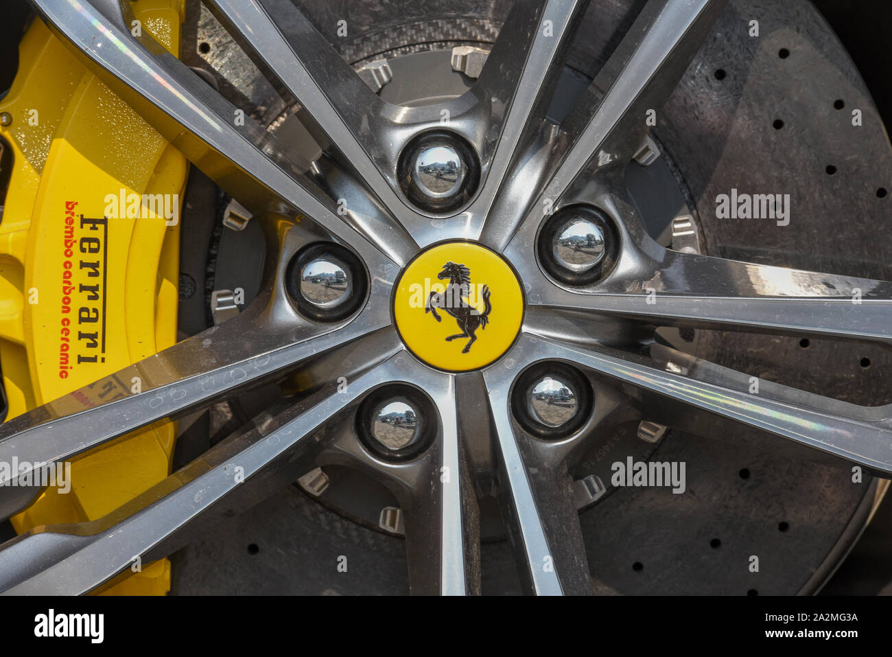 Lugano, Switzerland - 23 March 2010: Ferrari logo on the wheel of a car Stock Photo