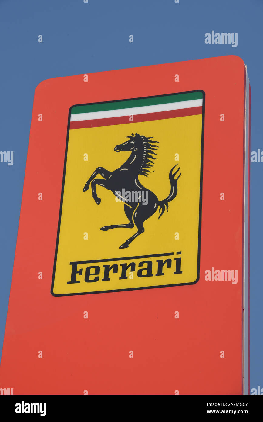 Lugano, Switzerland - 23 March 2010: Logo sign of Ferrari car dealer at Lugano on Switzerland Stock Photo