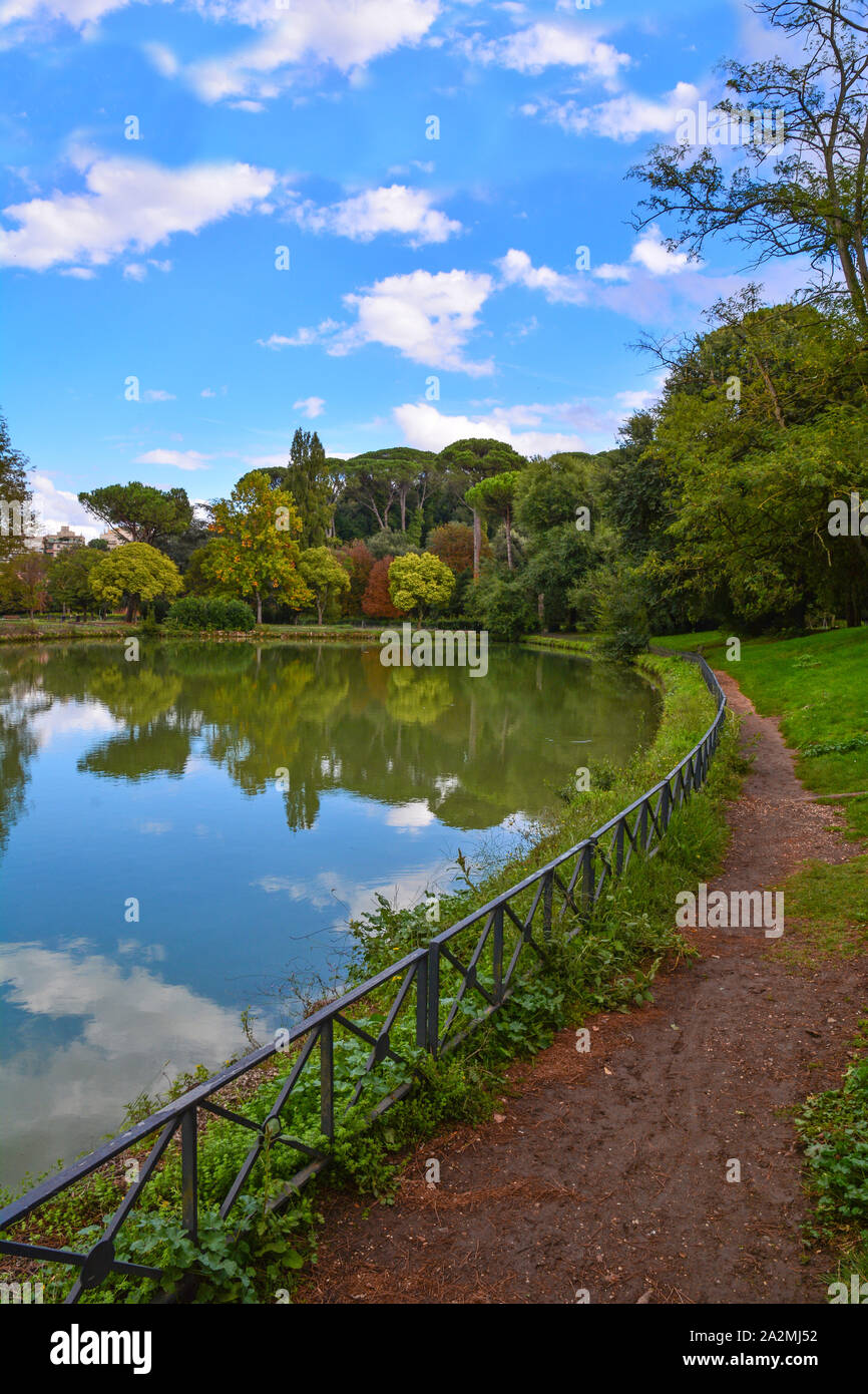 Rome (Italy) - The autumn in Villa Ada, the biggest public park in Rome with lake and forest Stock Photo